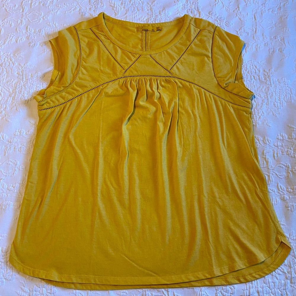 Prana Cap Sleeve Crochet Detail Tee